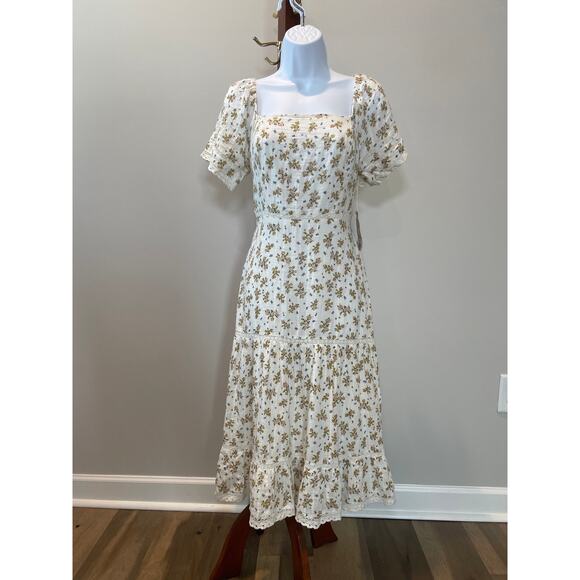 Cotton & Rye Dresses & Skirts - Cotton & Rye Dress Size S 100% Cotton Cream Yellow Floral with Lace Detail - NWT